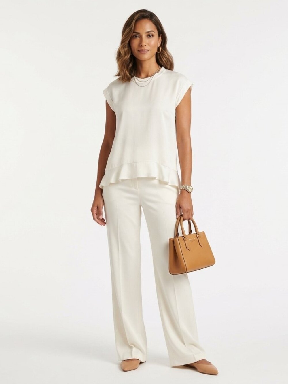 Veronica Beard Sleeveless Cream Ruffle-Hem Blouse 6